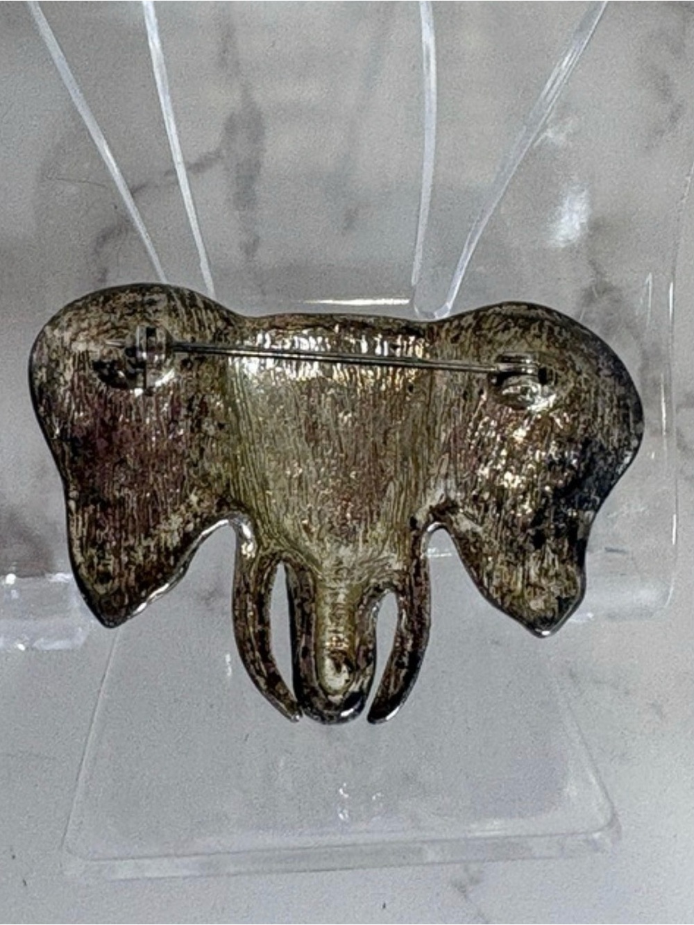 BROOCH: Sterling Silver w/Onyx Eyes Elephant Head, EUC - Picture 4 of 7